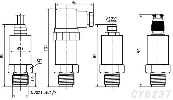 CYB237衛生型平膜壓力傳感器外形尺寸圖
